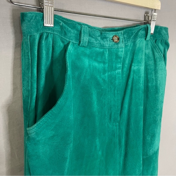 J.G. Hook 70s Blue Grean Soft Suede Straight Midi Skirt Vintage Size Large Teal - Picture 3 of 5